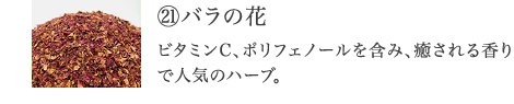 ㉑バラの花 ビタミンC、ポリフェノールを含み、癒される香りはリラックスに最適。