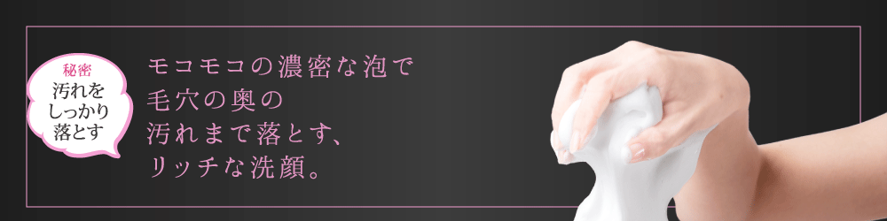 モコモコの濃密な泡で毛穴の奥の汚れまで落とす、リッチな洗顔。